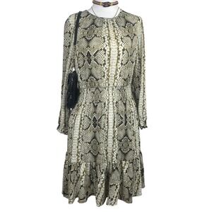J.Crew‎ Snake Print Dress Long Sleeve Smocked Waist Ruffle Hem XS